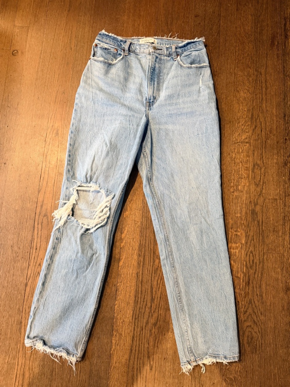 Abercrombie & Fitch Light Blue Straight-Leg Distressed Jeans